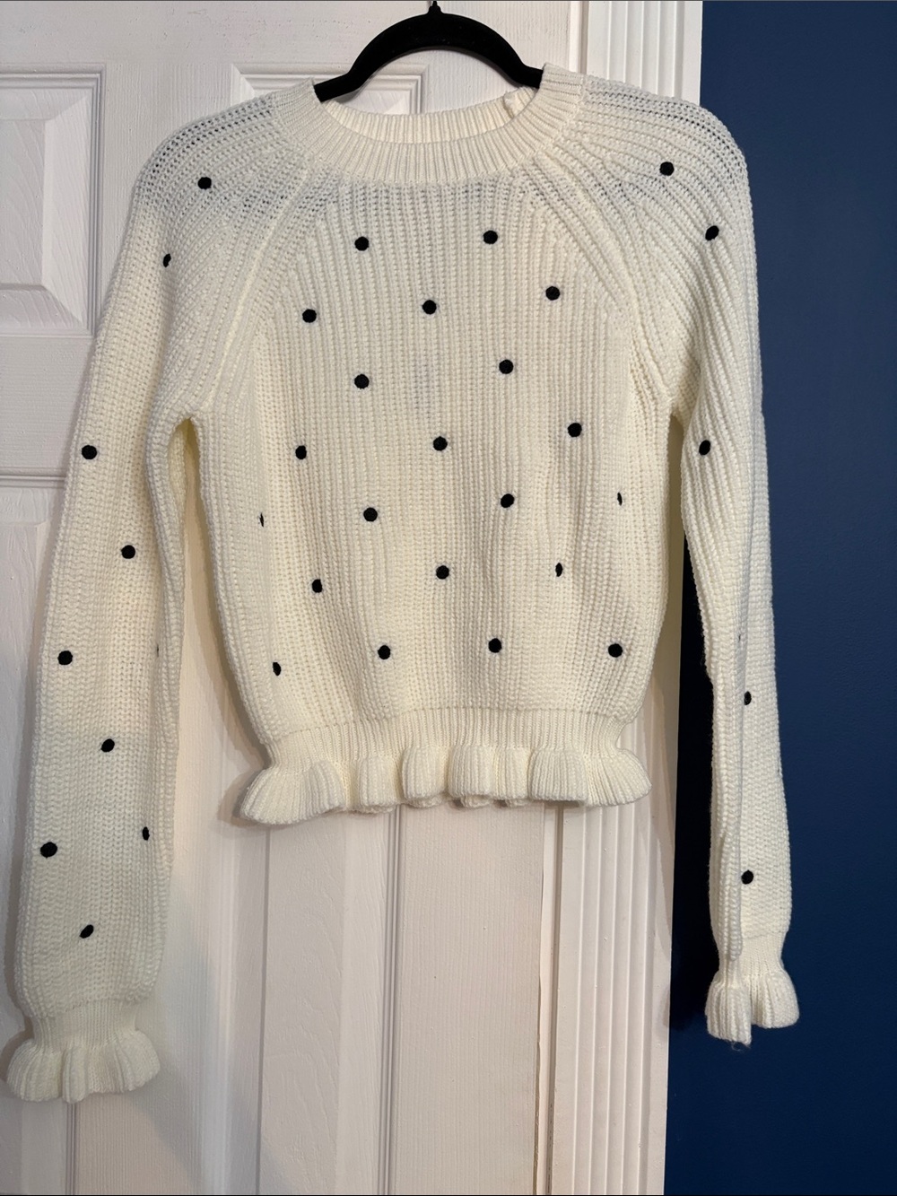 English Factory Ivory Black Embroidered Polka Dot Sweater - size XS - NWT - Picture 5 of 6
